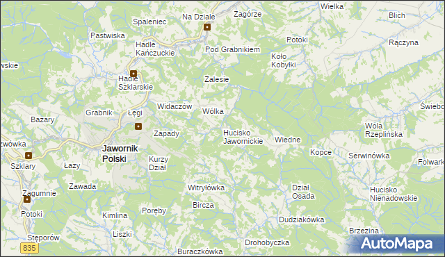 mapa Hucisko Jawornickie, Hucisko Jawornickie na mapie Targeo