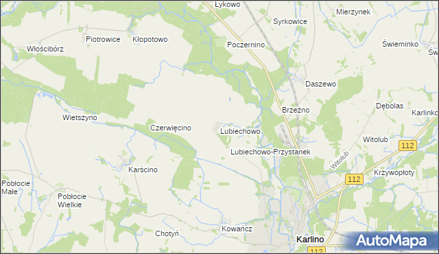 mapa Lubiechowo gmina Karlino, Lubiechowo gmina Karlino na mapie Targeo