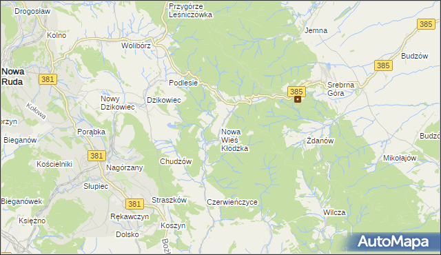 mapa Nowa Wieś Kłodzka, Nowa Wieś Kłodzka na mapie Targeo