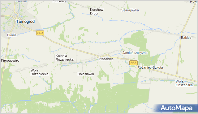 mapa Różaniec gmina Tarnogród, Różaniec gmina Tarnogród na mapie Targeo