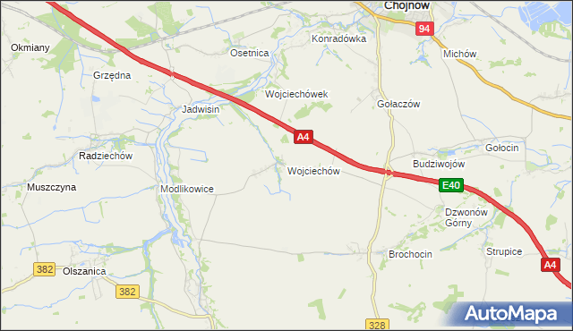 mapa Wojciechów gmina Zagrodno, Wojciechów gmina Zagrodno na mapie Targeo