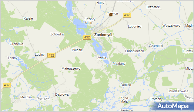 mapa Zwola gmina Zaniemyśl, Zwola gmina Zaniemyśl na mapie Targeo