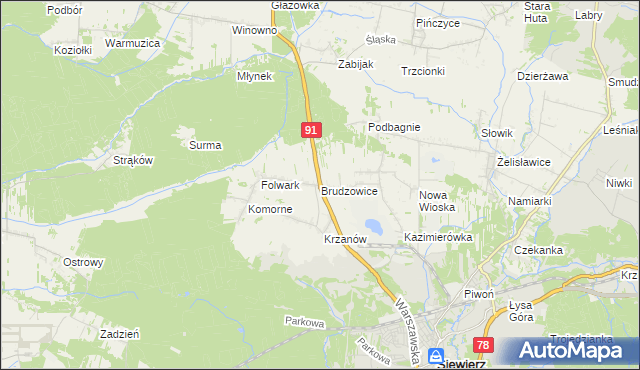 mapa Brudzowice, Brudzowice na mapie Targeo