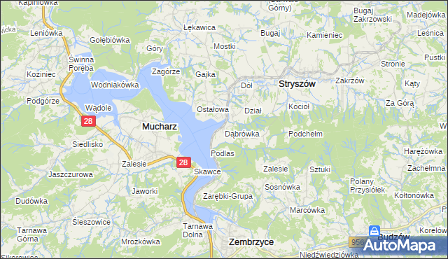 mapa Dąbrówka gmina Stryszów, Dąbrówka gmina Stryszów na mapie Targeo