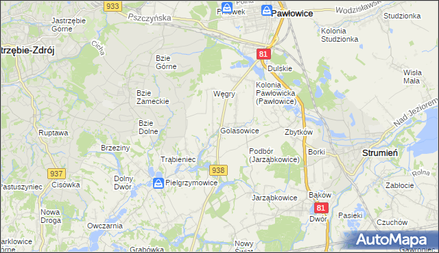 mapa Golasowice, Golasowice na mapie Targeo