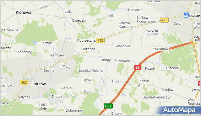 mapa Knapy gmina Lututów, Knapy gmina Lututów na mapie Targeo