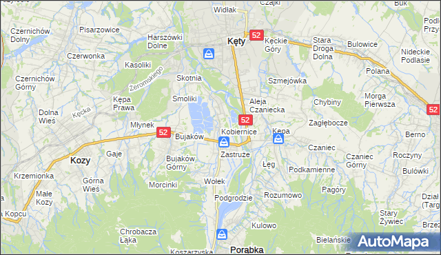 mapa Kobiernice, Kobiernice na mapie Targeo