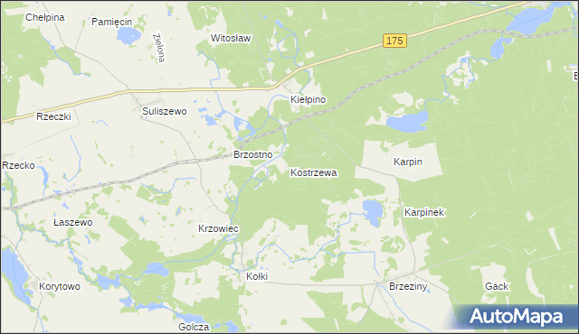 mapa Kostrzewa gmina Drawno, Kostrzewa gmina Drawno na mapie Targeo