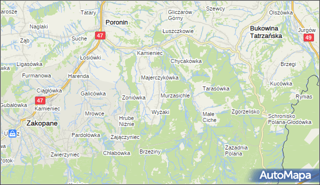 mapa Murzasichle, Murzasichle na mapie Targeo