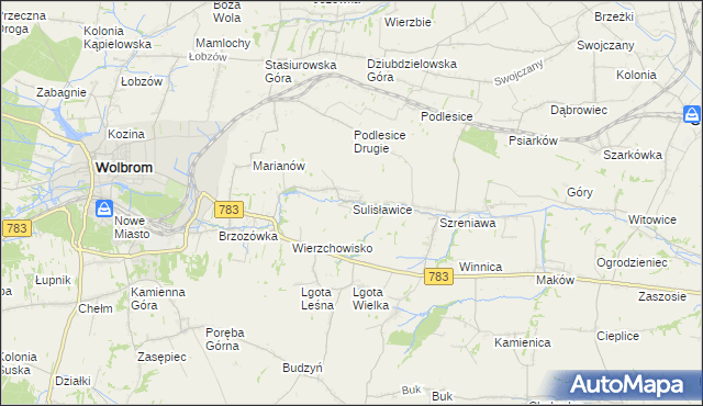 mapa Sulisławice gmina Wolbrom, Sulisławice gmina Wolbrom na mapie Targeo