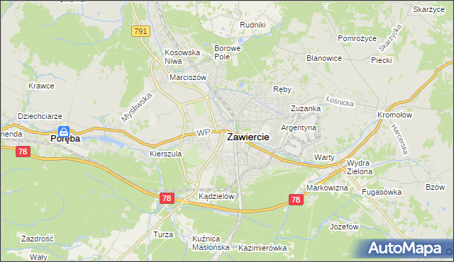 mapa Zawiercie, Zawiercie na mapie Targeo