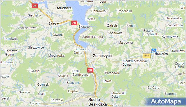 mapa Zembrzyce, Zembrzyce na mapie Targeo