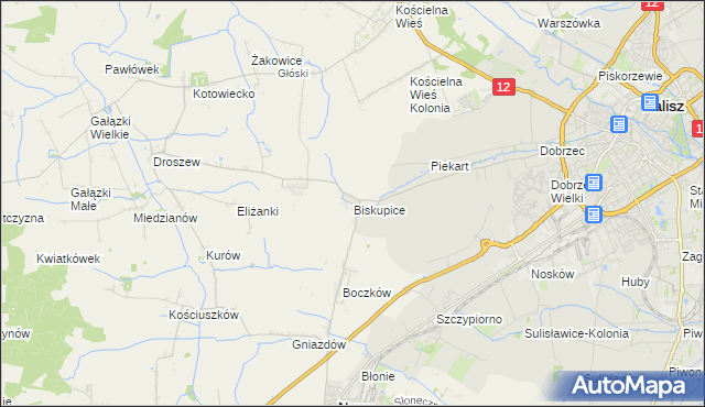 mapa Biskupice gmina Nowe Skalmierzyce, Biskupice gmina Nowe Skalmierzyce na mapie Targeo