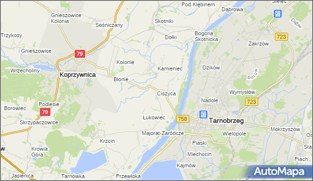 mapa Ciszyca gmina Koprzywnica, Ciszyca gmina Koprzywnica na mapie Targeo