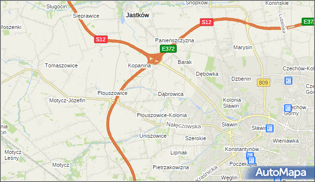 mapa Dąbrowica gmina Jastków, Dąbrowica gmina Jastków na mapie Targeo