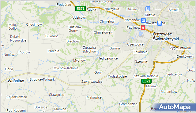 mapa Jędrzejowice gmina Bodzechów, Jędrzejowice gmina Bodzechów na mapie Targeo