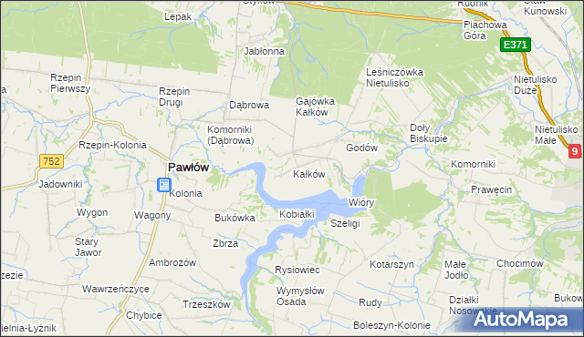 mapa Kałków gmina Pawłów, Kałków gmina Pawłów na mapie Targeo