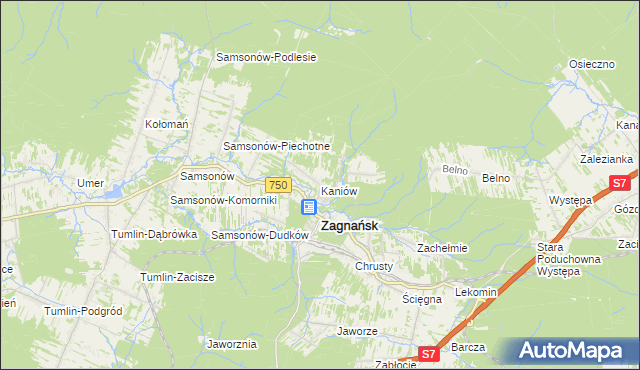 mapa Kaniów gmina Zagnańsk, Kaniów gmina Zagnańsk na mapie Targeo