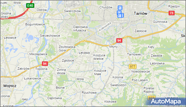 mapa Koszyce Wielkie, Koszyce Wielkie na mapie Targeo