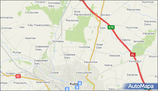 mapa Kuczków gmina Kutno, Kuczków gmina Kutno na mapie Targeo