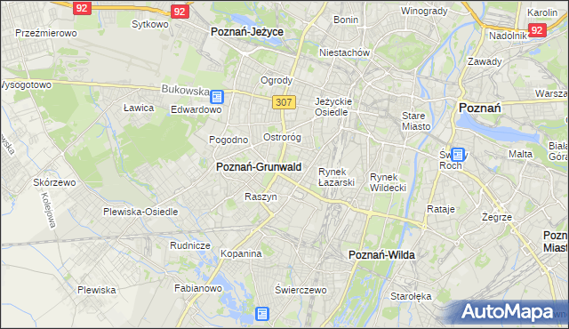 mapa Łazarz gmina Poznań, Łazarz gmina Poznań na mapie Targeo