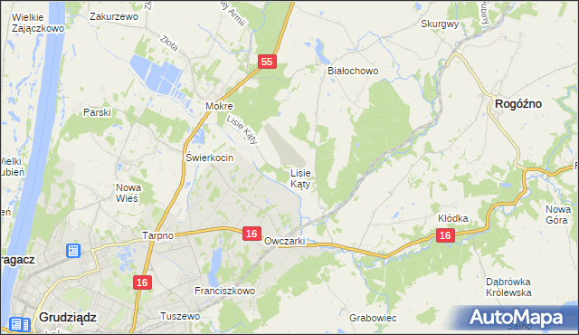mapa Lisie Kąty gmina Grudziądz, Lisie Kąty gmina Grudziądz na mapie Targeo