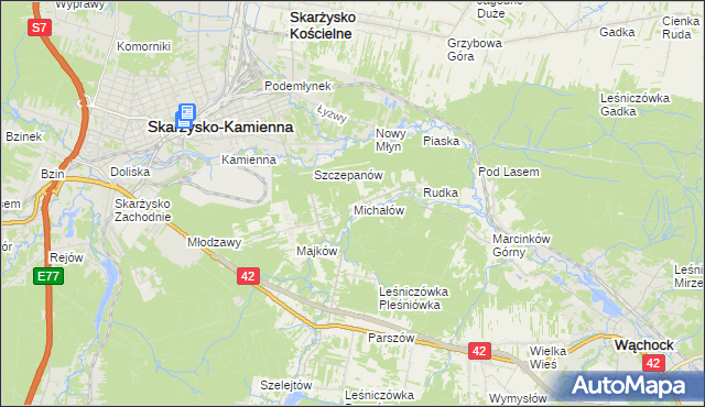 mapa Michałów gmina Skarżysko Kościelne, Michałów gmina Skarżysko Kościelne na mapie Targeo