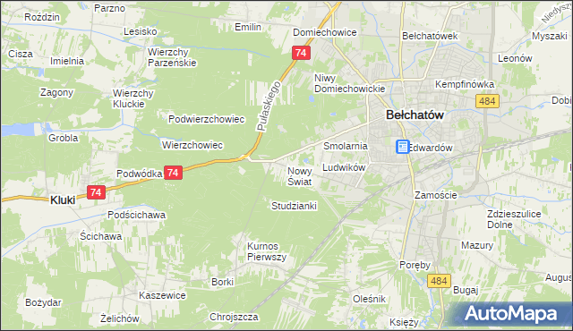 mapa Nowy Świat gmina Bełchatów, Nowy Świat gmina Bełchatów na mapie Targeo