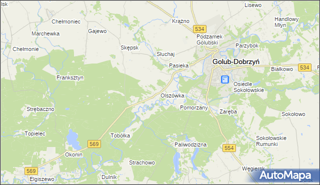 mapa Olszówka gmina Golub-Dobrzyń, Olszówka gmina Golub-Dobrzyń na mapie Targeo