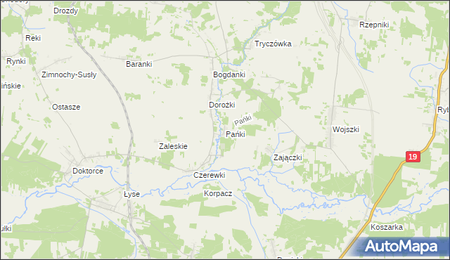 mapa Pańki gmina Juchnowiec Kościelny, Pańki gmina Juchnowiec Kościelny na mapie Targeo