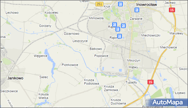 mapa Popowice gmina Inowrocław, Popowice gmina Inowrocław na mapie Targeo