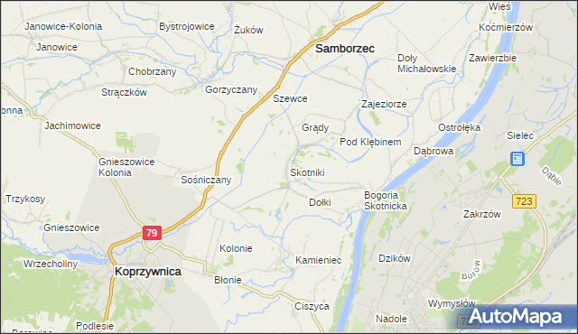 mapa Skotniki gmina Samborzec, Skotniki gmina Samborzec na mapie Targeo