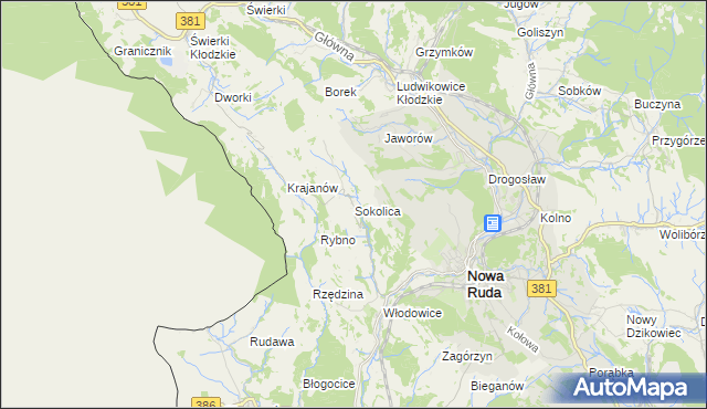 mapa Sokolica gmina Nowa Ruda, Sokolica gmina Nowa Ruda na mapie Targeo
