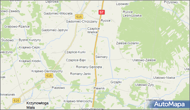 mapa Świniary gmina Krzynowłoga Mała, Świniary gmina Krzynowłoga Mała na mapie Targeo