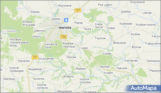 mapa Ujazd gmina Iwaniska, Ujazd gmina Iwaniska na mapie Targeo