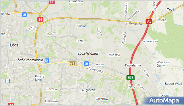 mapa Widzew, Widzew na mapie Targeo