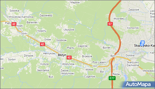 mapa Zagórze gmina Bliżyn, Zagórze gmina Bliżyn na mapie Targeo