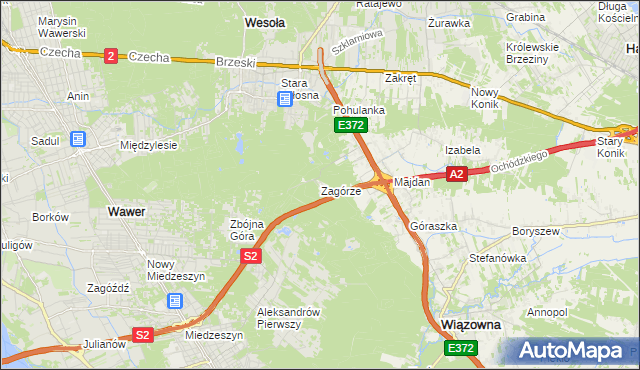 mapa Zagórze gmina Wiązowna, Zagórze gmina Wiązowna na mapie Targeo