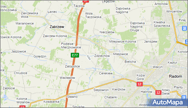 mapa Zdziechów gmina Zakrzew, Zdziechów gmina Zakrzew na mapie Targeo