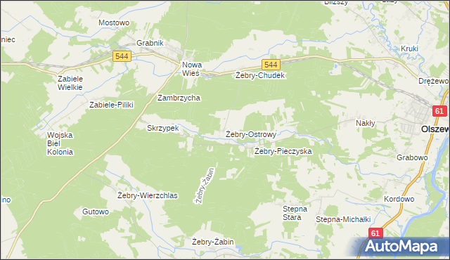 mapa Żebry-Ostrowy, Żebry-Ostrowy na mapie Targeo