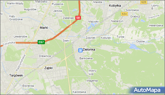 mapa Zielonka powiat wołomiński, Zielonka powiat wołomiński na mapie Targeo