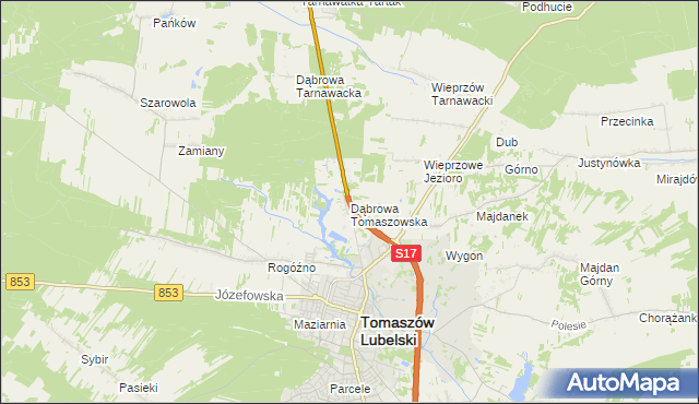 mapa Dąbrowa Tomaszowska, Dąbrowa Tomaszowska na mapie Targeo