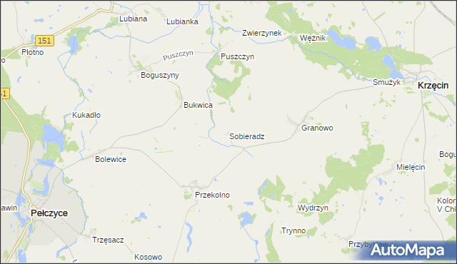 mapa Sobieradz gmina Krzęcin, Sobieradz gmina Krzęcin na mapie Targeo