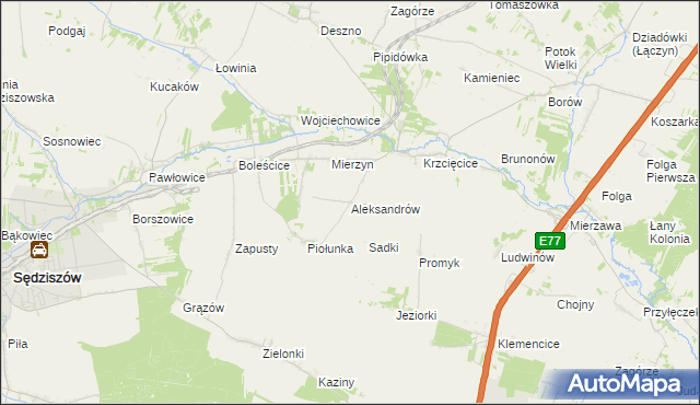 mapa Aleksandrów gmina Sędziszów, Aleksandrów gmina Sędziszów na mapie Targeo