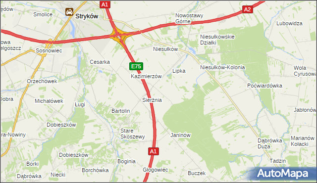 mapa Anielin gmina Stryków, Anielin gmina Stryków na mapie Targeo