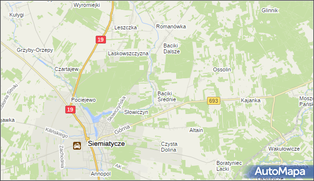 mapa Baciki Średnie, Baciki Średnie na mapie Targeo