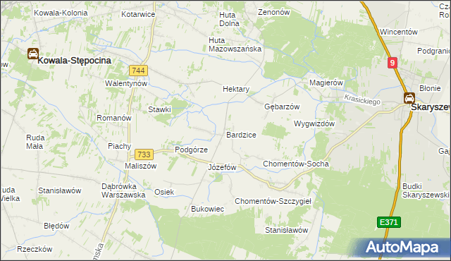 mapa Bardzice, Bardzice na mapie Targeo