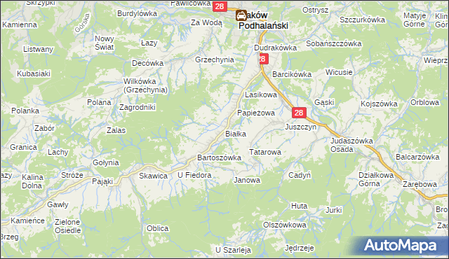 mapa Białka gmina Maków Podhalański, Białka gmina Maków Podhalański na mapie Targeo