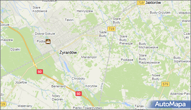 mapa Bieganów gmina Jaktorów, Bieganów gmina Jaktorów na mapie Targeo