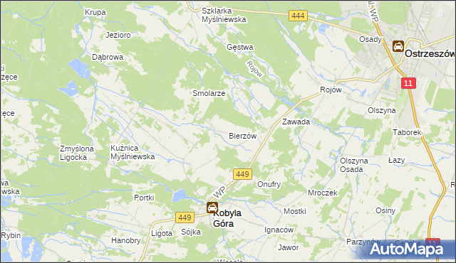 mapa Bierzów gmina Kobyla Góra, Bierzów gmina Kobyla Góra na mapie Targeo